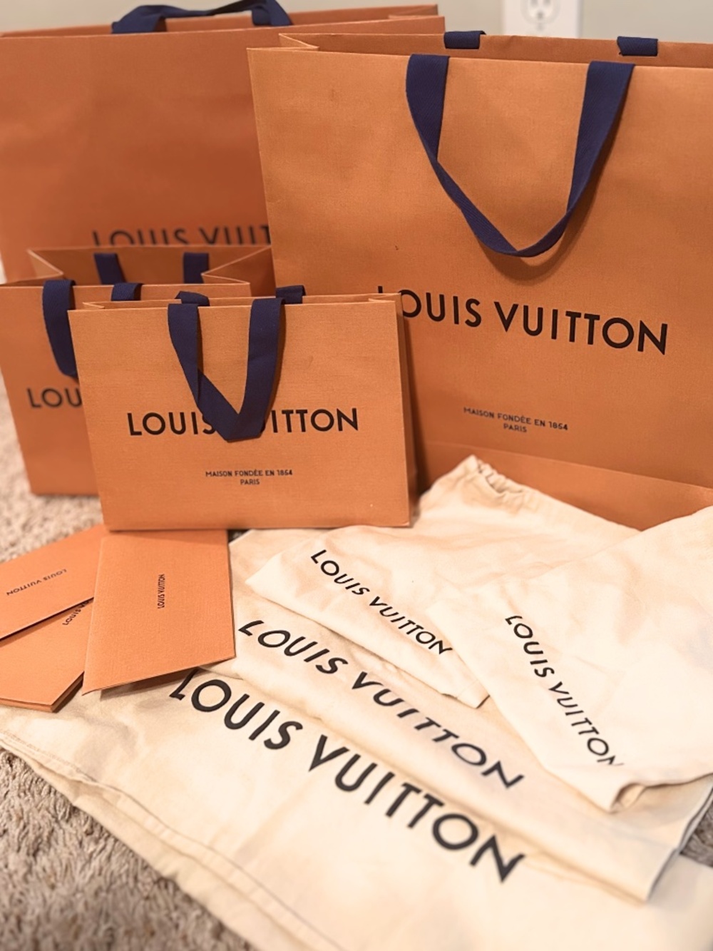 Louis Vuitton Gift Bags, Dust Bags & Receipt Envelopes Bundle | 11 Pieces |